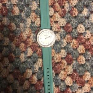 Teal rubber band fossil watch